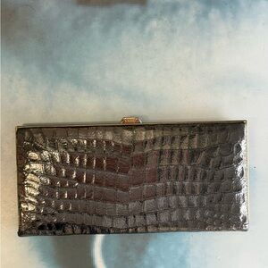 Elegant Silver Crocodile Embossed Clutch